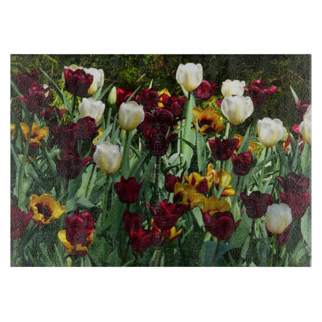 Maroon and Yellow Tulips Colourful Floral Cutting Board (Front)