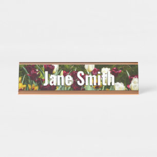 Maroon and Yellow Tulips Colourful Floral Desk Name Plate