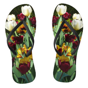 Maroon and Yellow Tulips Colourful Floral Flip Flops