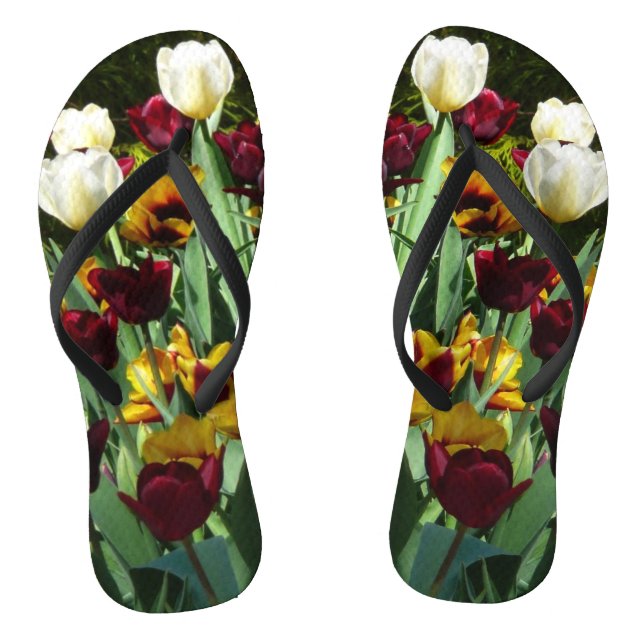 Maroon and Yellow Tulips Colourful Floral Flip Flops (Footbed)