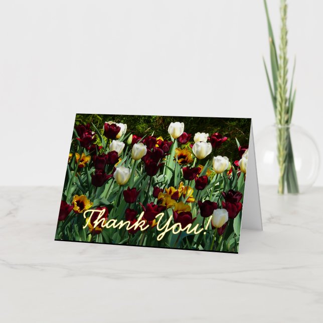 Maroon and Yellow Tulips Colourful Floral Foil Greeting Card (Front)