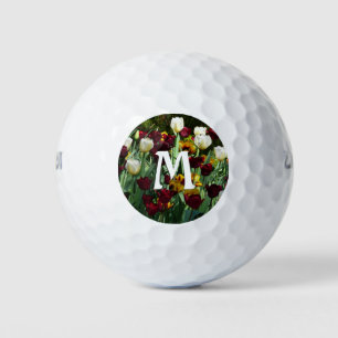 Maroon and Yellow Tulips Colourful Floral Golf Balls
