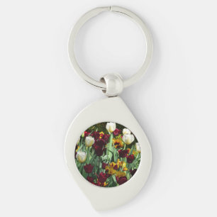 Maroon and Yellow Tulips Colourful Floral Key Ring