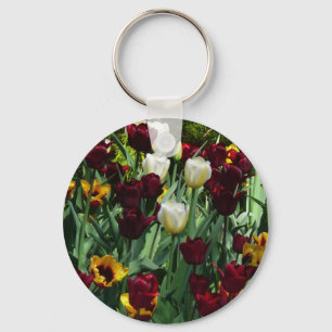 Maroon and Yellow Tulips Colourful Floral Key Ring