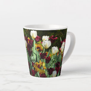 Maroon and Yellow Tulips Colourful Floral Latte Mug