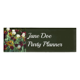 Maroon and Yellow Tulips Colourful Floral Name Tag