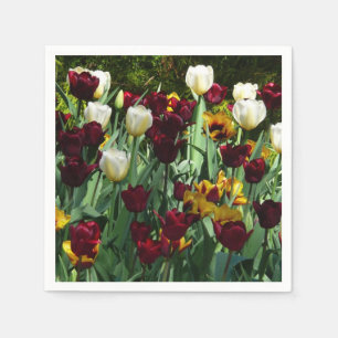 Maroon and Yellow Tulips Colourful Floral Napkin