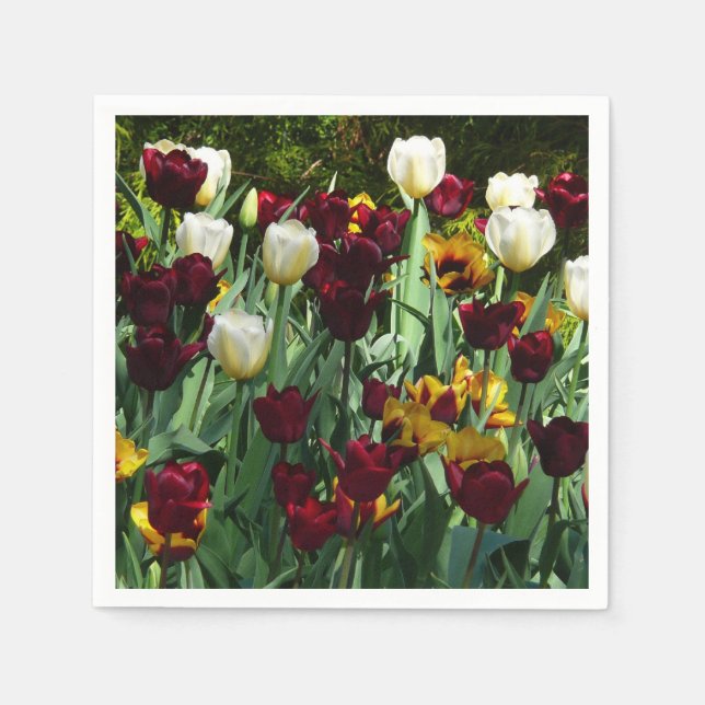 Maroon and Yellow Tulips Colourful Floral Napkin (Front)