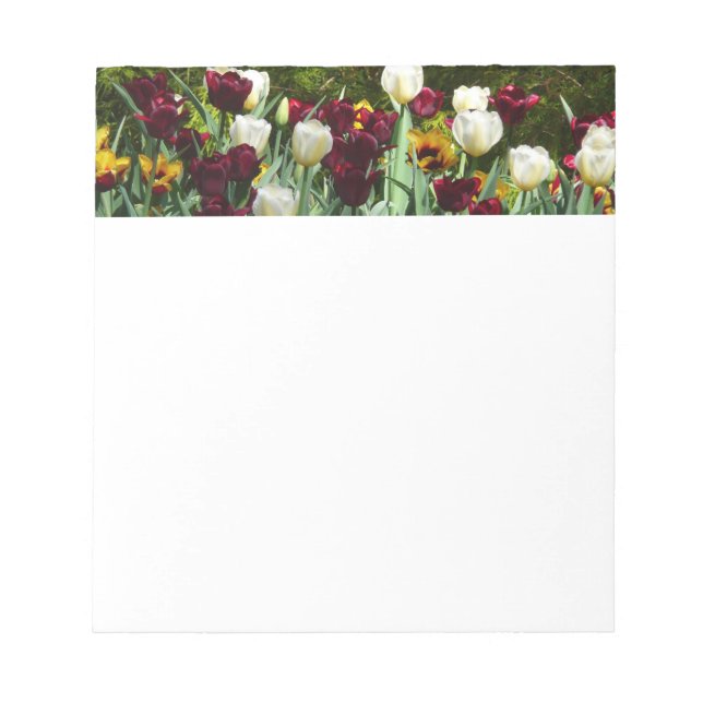 Maroon and Yellow Tulips Colourful Floral Notepad (Front)