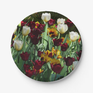 Maroon and Yellow Tulips Colourful Floral Paper Plate