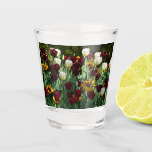 Maroon and Yellow Tulips Colourful Floral Shot Glass