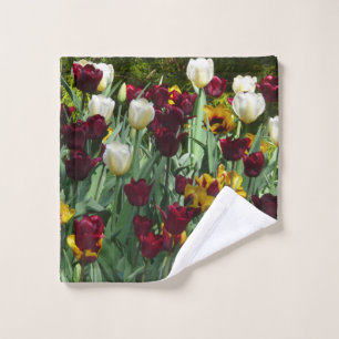 Maroon and Yellow Tulips Colourful Floral Wash Cloth