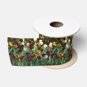 Maroon and Yellow Tulips Satin Ribbon