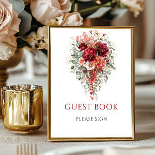 Maroon Autumn Floral Guest Book Eucalyptus Sign