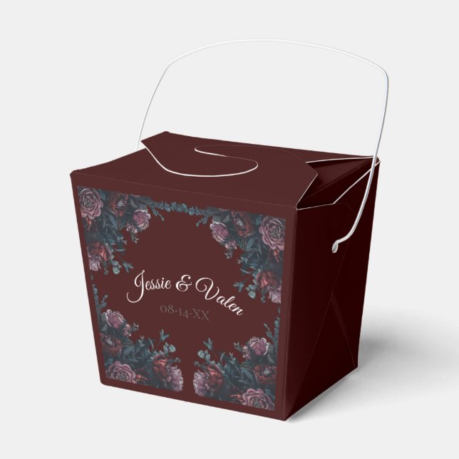 Maroon Autumn Floral Wedding Favour Box (Front Side)