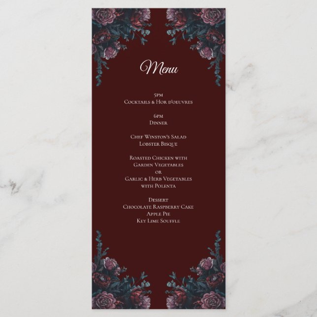 Maroon Autumn Floral Wedding Menu (Front)