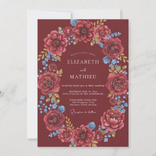 Maroon Azure Dahlia Wedding Invitation