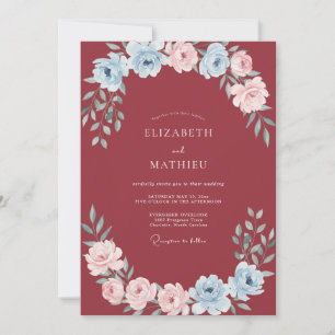 Maroon Azure Ranunculus Eucalyptus Wedding Invitation