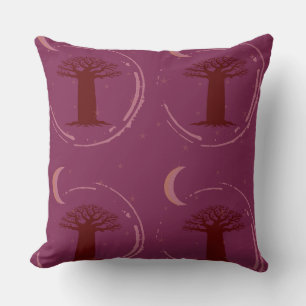 Maroon Baobab Tree Silhouette Throw Pillow 