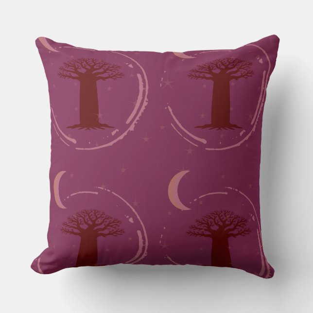 Maroon Baobab Tree Silhouette Throw Pillow  (Front)