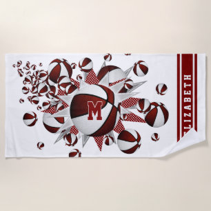 maroon basketballs stars girls monogrammed beach towel