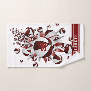 maroon basketballs stars girls monogrammed hand towel