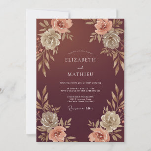 Maroon Beige Leafy Wedding Invitation