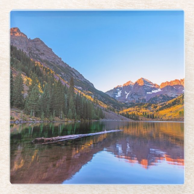 Maroon Bells Alpen Glow Glass Coaster (Front)