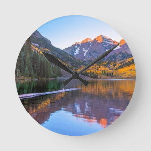 Maroon Bells Alpen Glow Round Clock