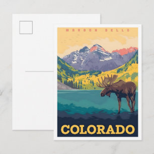 Maroon Bells Colorado USA Vintage Art Travel  Postcard