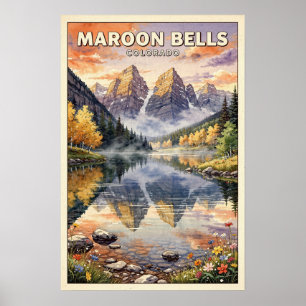 Maroon Bells Colorado Vintage Travel Poster