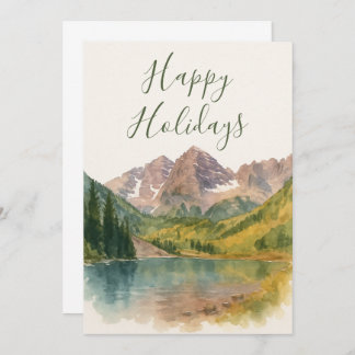 Maroon Bells Colorado Watercolor Holiday Card