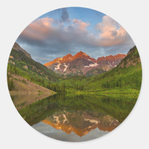 Maroon Bells Reflect Into Calm Maroon Lake 2 Classic Round Sticker
