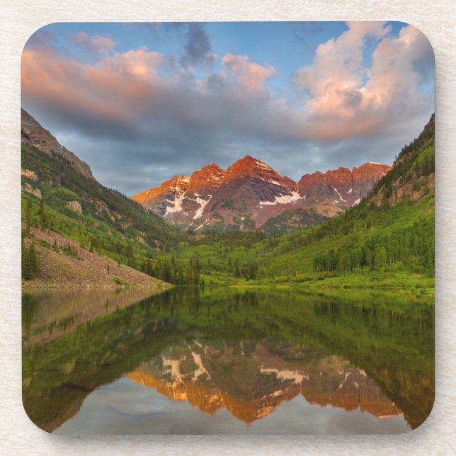 Maroon Bells Reflect Into Calm Maroon Lake 2 Coaster (Front)