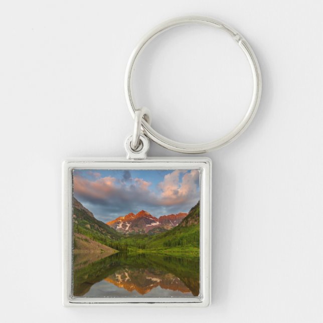 Maroon Bells Reflect Into Calm Maroon Lake 2 Key Ring (Front)