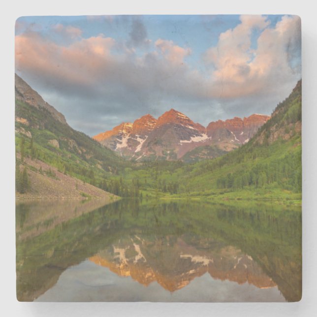 Maroon Bells Reflect Into Calm Maroon Lake 2 Stone Coaster (Front)