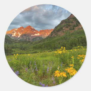 Maroon Bells Reflect Into Calm Maroon Lake Classic Round Sticker