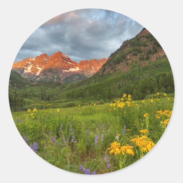 Maroon Bells Reflect Into Calm Maroon Lake Classic Round Sticker (Front)