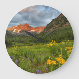 Maroon Bells Reflect Into Calm Maroon Lake Large Clock