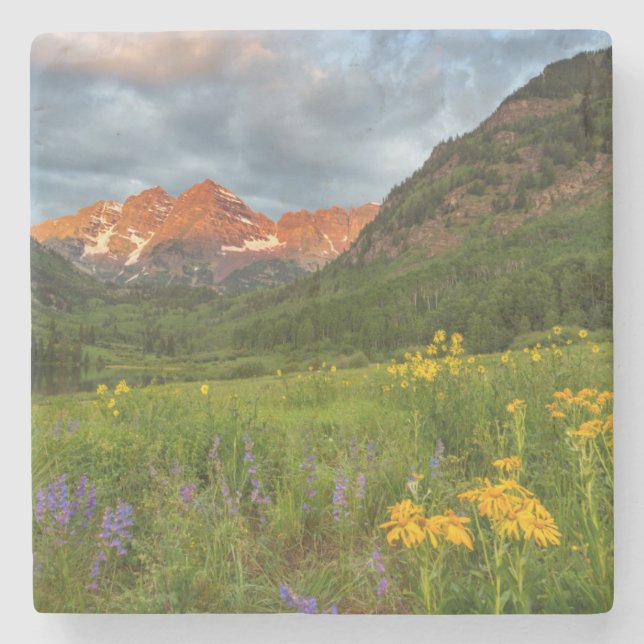 Maroon Bells Reflect Into Calm Maroon Lake Stone Coaster (Front)