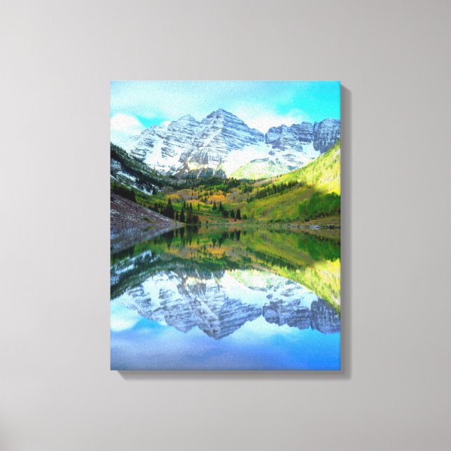 Maroon Bells reflecting in Maroon Lake Canvas Print (Front)