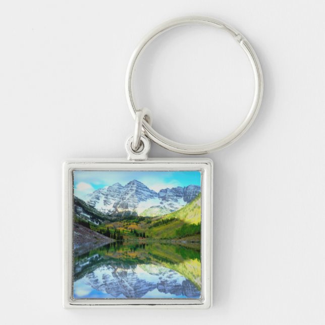 Maroon Bells reflecting in Maroon Lake Key Ring (Front)