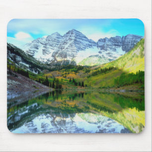 Maroon Bells reflecting in Maroon Lake Mouse Mat