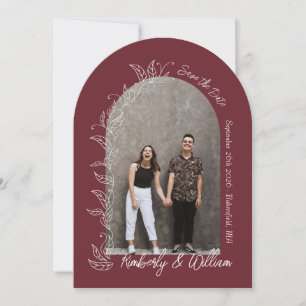 Maroon Berry Botanical Leaves Arch Save the Date Invitation