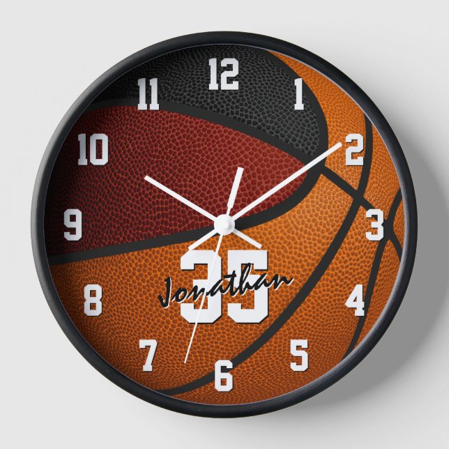 maroon black basketball his sports room decor clock (Front)