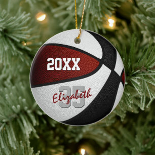 maroon black basketball team colours keepsake ceramic tree decoration