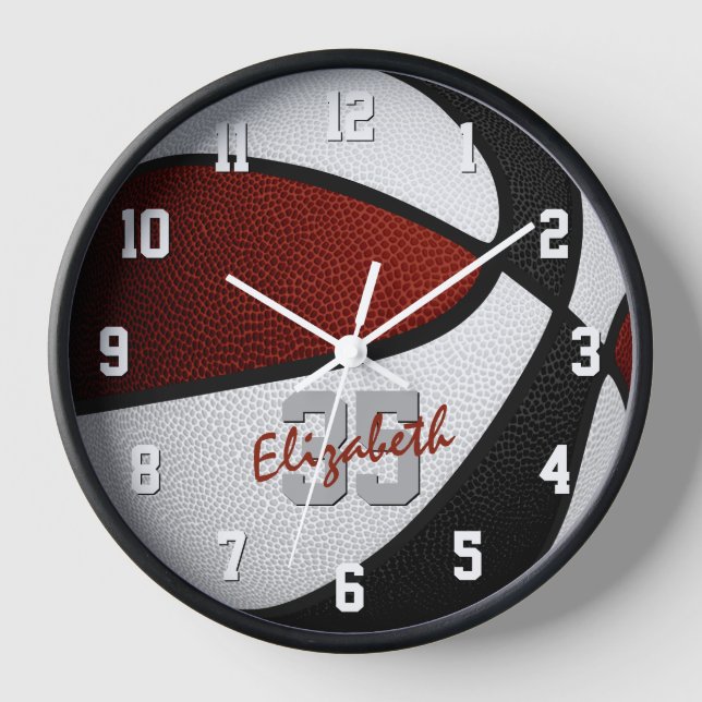 Maroon black basketball team colours sports room  clock (Front)