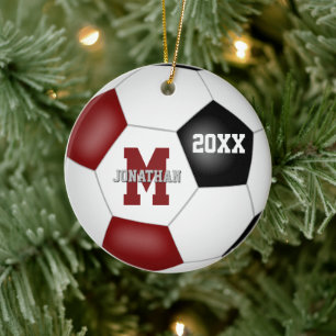 maroon black boys girls school team colours soccer ceramic tree decoration