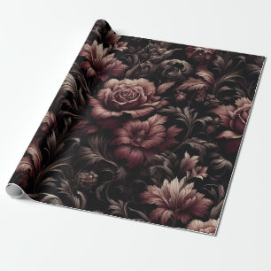 Maroon Black Floral Gift Wrapping Paper 