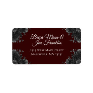Maroon Black Grey Roses Gothic Wedding Label